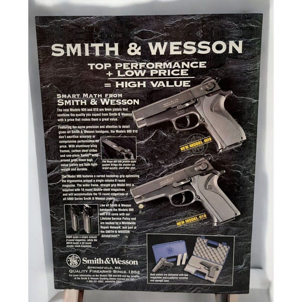 Smith & Wesson 9mm Handguns Vintage Print Ad 1990s Model 909 and 910 Springfield